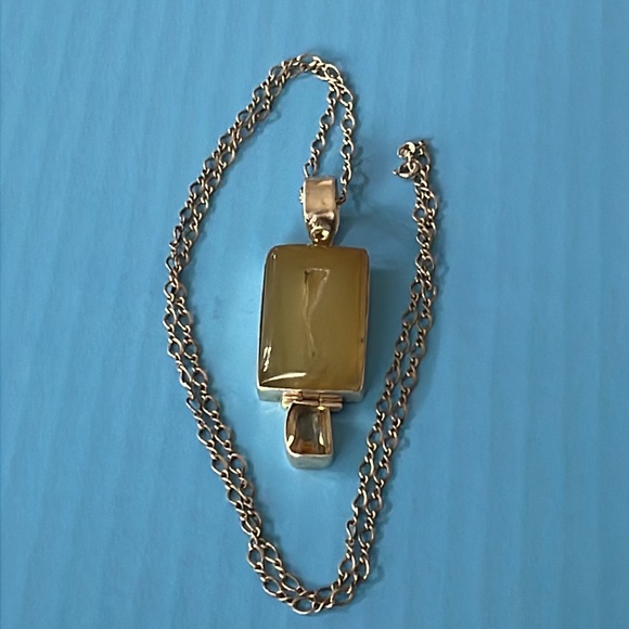 Sterling Triple Citrine Druzy Pendant Necklace. Hinged. Auspicious. Artist made - Picture 3 of 15